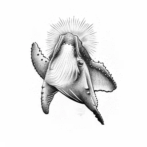 humpback whale's tail and sun tattoo design idea