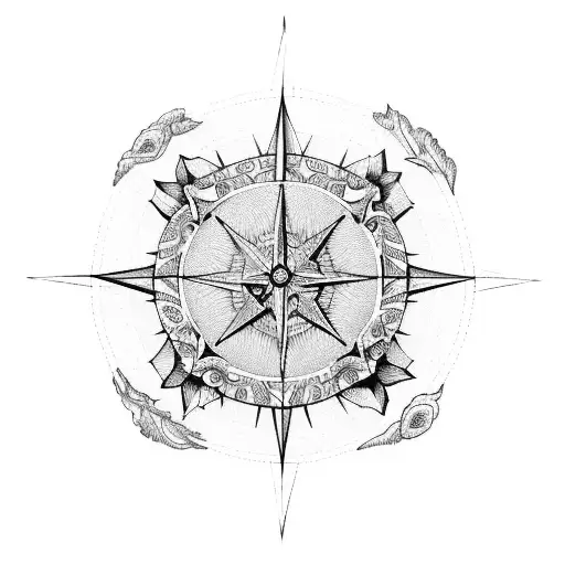 Map of punjab with compass, eagle and rose tattoo design idea