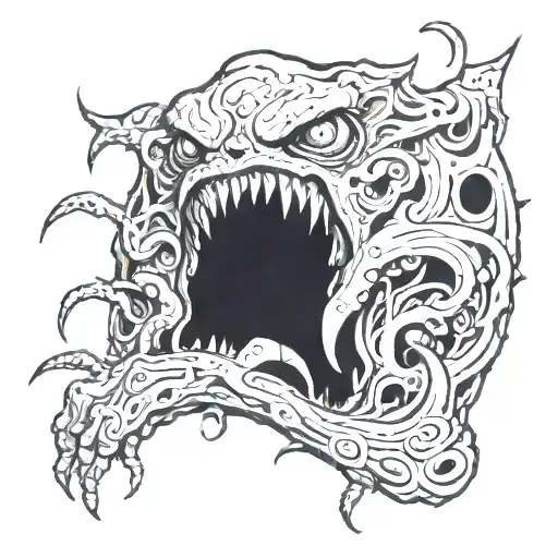 A grotesque monster emerging from a hole in the skin tattoo design idea