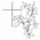 christian cross with lilies and a sparrow tattoo design idea