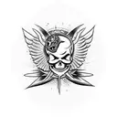 black and white tattoo with libra, skull, owl, angel and demon  wings and clock tattoo design idea