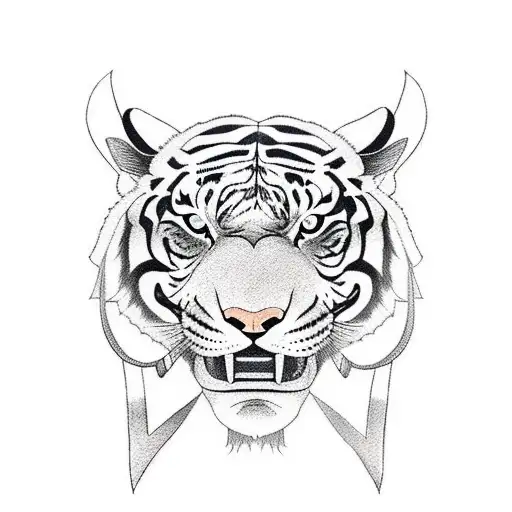 Samuri with sword fighting a tiger  tattoo design idea