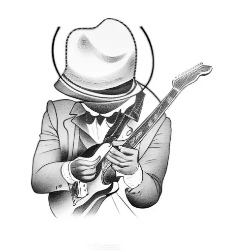 a mysterious black man playing a guitar tattoo design idea