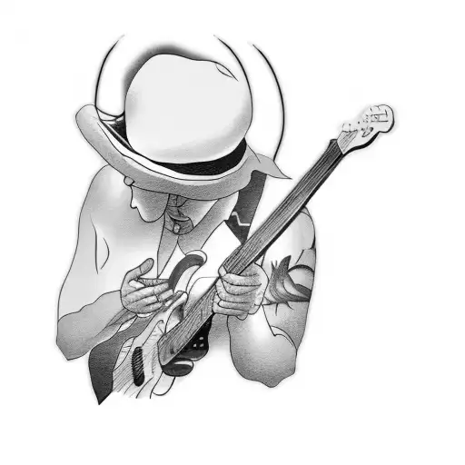 a man playing a guitar in a thunder storm tattoo design idea