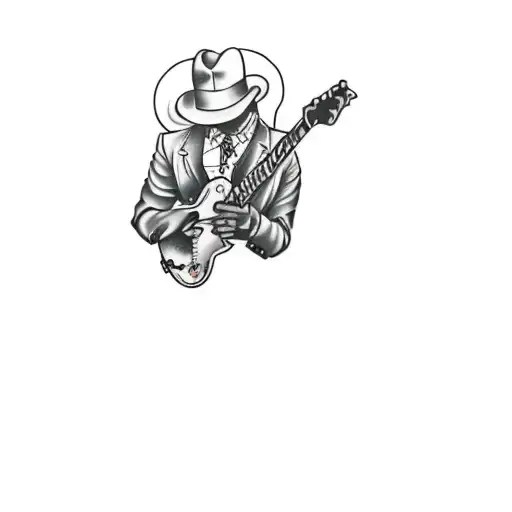 stormy Monday mysterious black man plays guitar  tattoo design idea