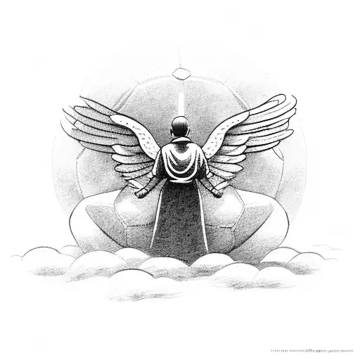 at the top an angel praying then involve soccer and kid holding hads with parents tattoo design idea