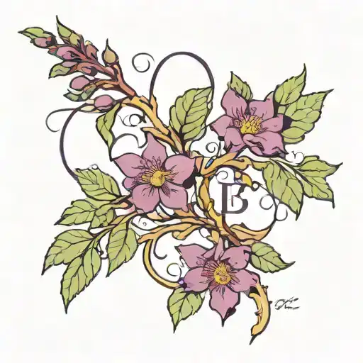 a purple hyssop branch with the initials AB woven throughout in a horizontal pattern for my wrist  tattoo design idea