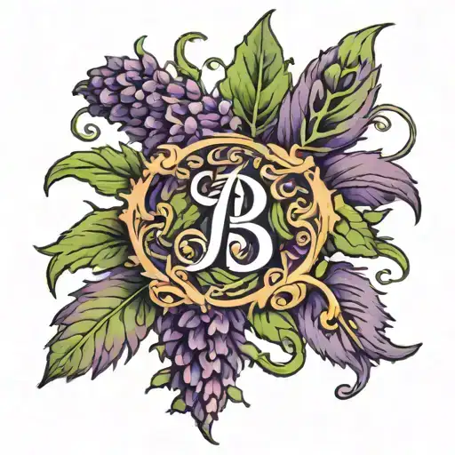 a purple hyssop flower with the initials AB woven inside tattoo design idea