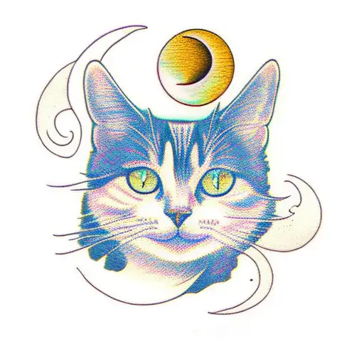  calico cat with moon  tattoo design idea