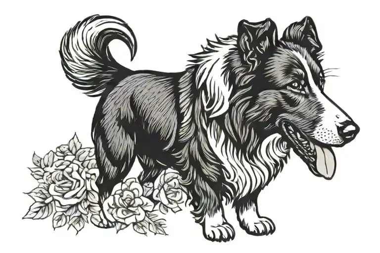 black and white  mini american sheppard  tattoo design idea