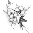 Hummingbird with cherry blossom  tattoo design idea