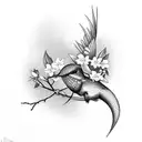 Hummingbird with cherry blossom  tattoo design idea