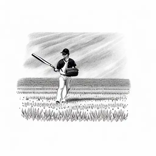 Cricketer in lavender field tattoo design idea