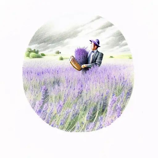 Cricketer in lavender field tattoo design idea