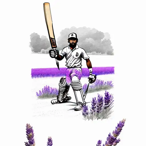 Cricketer in lavender field tattoo design idea