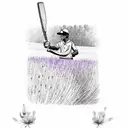 Cricketer in lavender field tattoo design idea