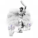Cricketer in lavender field tattoo design idea