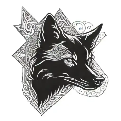 Göktürk Wolf with turkish tattoo design idea