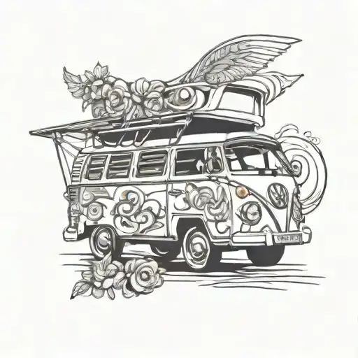 vw campervan with pop top tattoo design idea