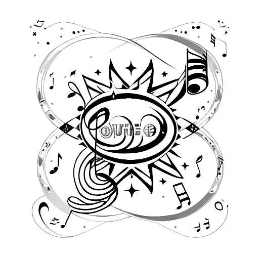 star with music note tattoo design idea