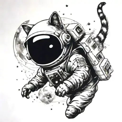 Cat Astronaut floating in space tattoo design idea