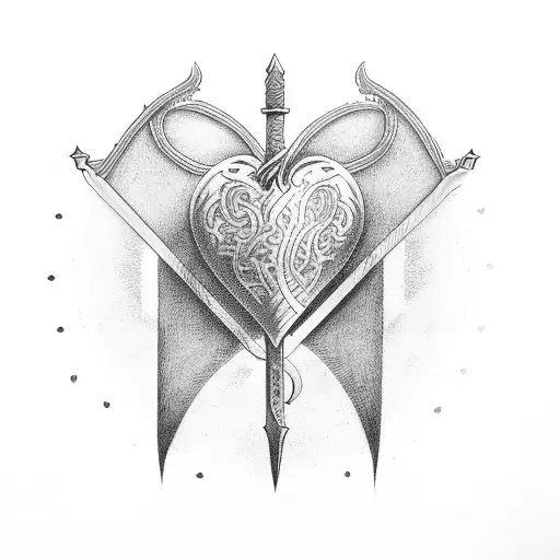 heart fire sword tattoo design idea
