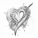 heart fire sword tattoo design idea