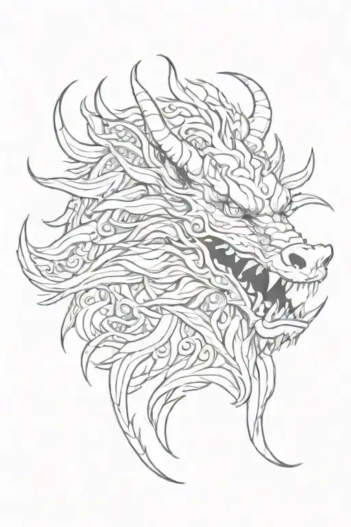 red chinese dragon and black wild boar head tattoo design idea