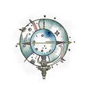 Traditional style tattoo of a lamp with planets as its light bulbs tattoo design idea