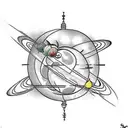 Traditional style tattoo of a lamp with planets as its light bulbs tattoo design idea