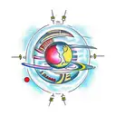 Traditional style tattoo of a lamp with planets as its light bulbs tattoo design idea