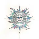 Traditional style tattoo of a lamp with planets as its light bulbs tattoo design idea