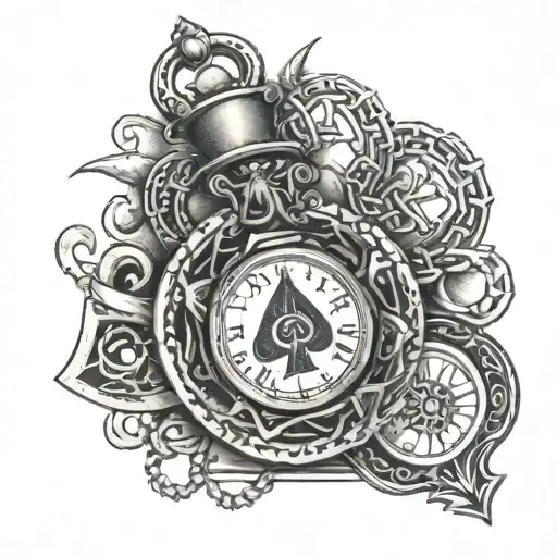 pocket watch, ace of spades, chains, all seeing eye tattoo design idea