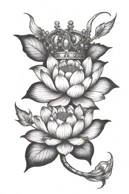 Lotus Flower with crown and dagger tattoo design idea
