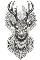 deer head with geometric patterns and some Celtic knots tattoo design idea