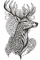 deer head with geometric patterns and some Celtic knots tattoo design idea