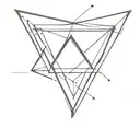Black and White tatoo equilateral triangle in the center of the tattoo, with a shaded cube dissolving from its sides. Th tattoo design idea