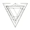 Black and White tatoo equilateral triangle in the center of the tattoo, with a shaded cube dissolving from its sides. Th tattoo design idea