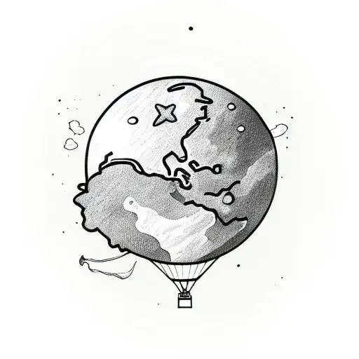 astronaut floating from a balloon, the balloon is shaped like planet earth tattoo design idea