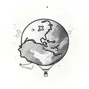 astronaut floating from a balloon, the balloon is shaped like planet earth tattoo design idea
