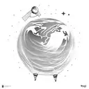 astronaut floating from a balloon, the balloon is shaped like planet earth tattoo design idea