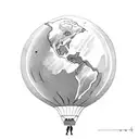 astronaut floating from a balloon, the balloon is shaped like planet earth tattoo design idea