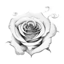 rose with script writing underneath tattoo design idea