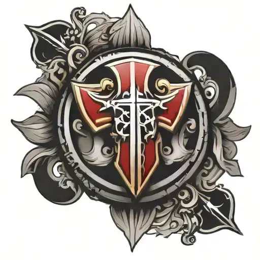 A Knights templar Shield in the center of a circle  tattoo design idea