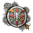 A Knights templar Shield in the center of a circle  tattoo design idea