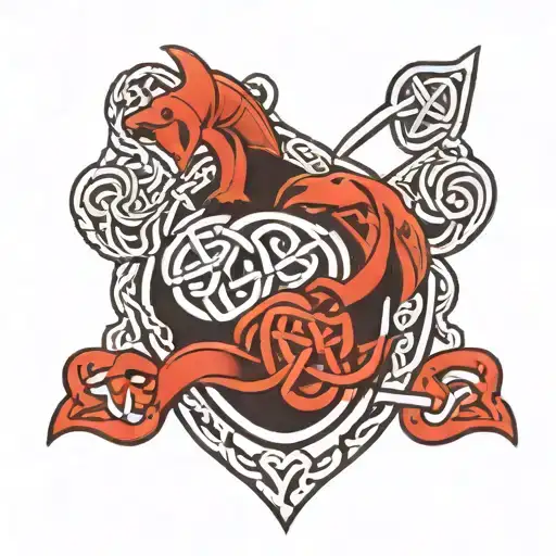 family crest with Celtic knot intertwined tattoo design idea