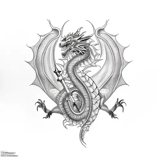 Dragon with heart and key  tattoo design idea