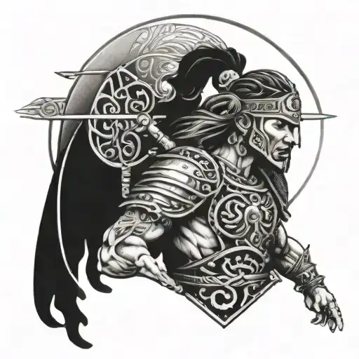 Fighting non Hodgkin's follicular lymphoma represented by a warrior gypsy with a crystal shield tattoo design idea