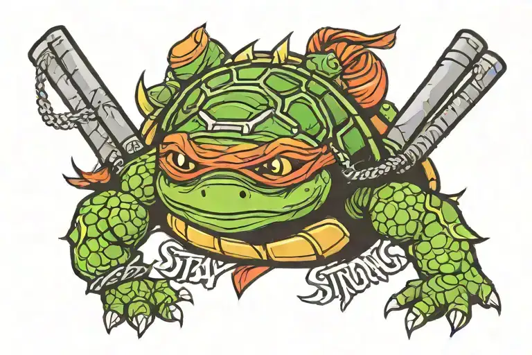 "Stay Strong" wording with ninja turtle theme  tattoo design idea