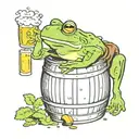 a frog leaning on a barrel drinking a beer tattoo design idea